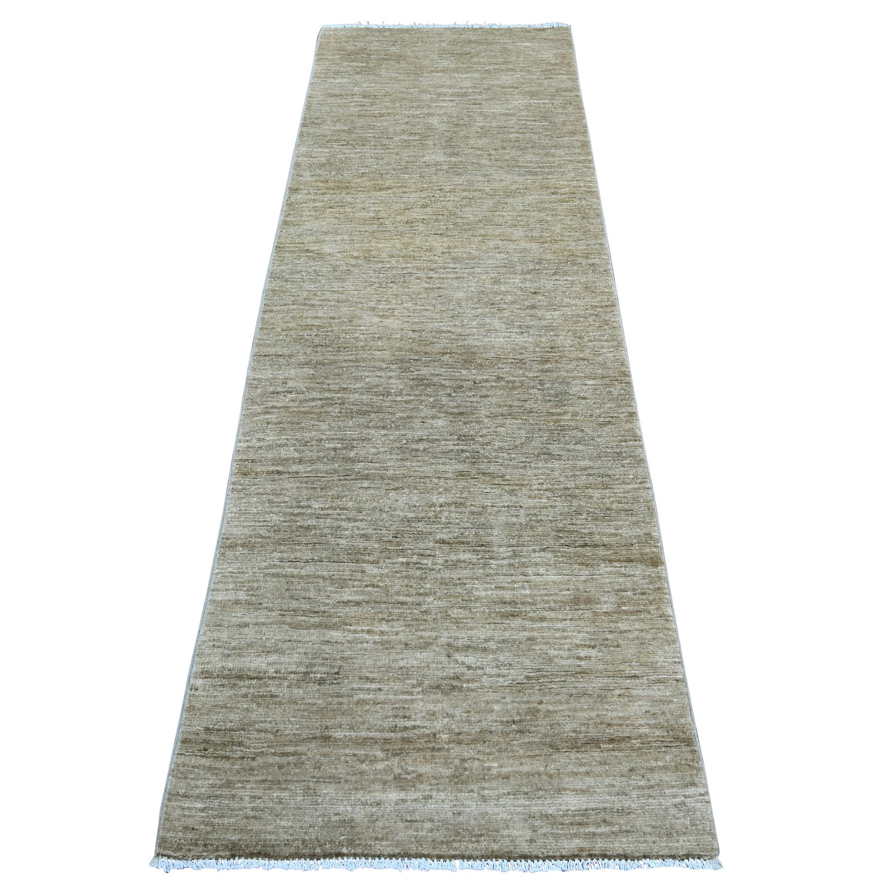 2'6"x7'6" Mocha Brown, Plain Solid Pattern, Hand Knotted, Hand Spun Ghazni Wool, Lush and Plush, Runner, Oriental Rug 